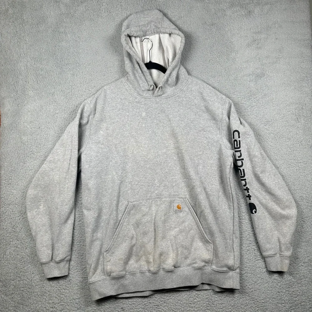 Carhartt Mens XL Tall Gray K288 Sleeve‎ Logo Original Fit Hooded Sweatshirt